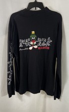 Vintage 90s Warner Bros Marvin the Martian Black Long Sleeve Shirt Graphic Sz L picture