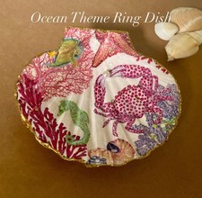 Sea Life Trinket/Ring Dish, Decoupaged Shell, Rhinestones, Pearl Beach Decor picture