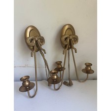 Antique French Style Wall Sconces gold Dual Candle Holders with Bow Tassel set 2 picture