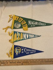 3 Vintage New York Souvenir Felt Pennants Niagara Falls Chinatown picture