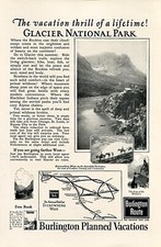 1923 Burlington Route Railroad ~ Glacier National Park ~ VINTAGE PRINT AD picture