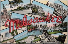 c1940s MILWAUKEE Wisconsin Large Letter Postcard Multi-View / KROPP Linen picture