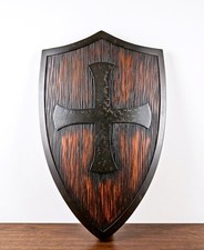 Medieval Wooden Shield, Black Cross Knight Templar, Wall Decor Handmade Crusader picture