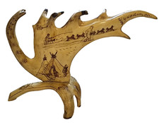 Vintage Souvenir Reindeer Antler Chukotka 1974 Arctic Dog Sled Bear Penguins picture