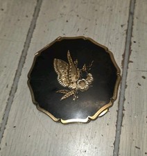 Vintage Stratton Butterfly Compact England 1950s Victorian Black Satin & Gold picture