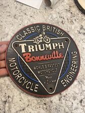 Triumph Motorcycle Sign Cast Iron Plaque Fatboy Rider Collector Patina 3+LB GIFT picture