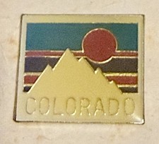 Vintage Colorado Mountain Sunset Enamel Lapel Pin Pastel Geometric Souvenir picture