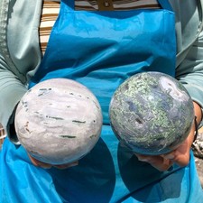 2pcs 7.1LB Natural Water Grass Agate Ball Quartz Crystal Ball Healing 2083 picture