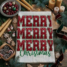 Merry Christmas Cotton Kitchen Tea Towel Santa Bows Holiday Decor Fun Gift Idea picture