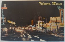 Vintage Postcard Tijuana Mexico At Night AA98 picture