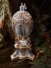 White and Blue Elephant faberge egg trinket box vintage picture