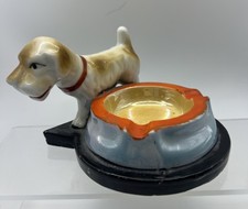 Vtg 1960's  Ceramic Terrier Dog Ashtray Made in Japan Trinket Dish Orange Blue picture