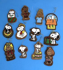 Vintage 1970s Peanuts Wooden Christmas Ornaments Set of 12 Made in Japan picture