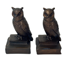 Vintage PM Craftsman Bronze Owl Bookends Philadelphia Mfg 7