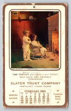 1911 Slater Trust Co Pawtucket RI Calendar Postcard Ready For Bed Children Art picture