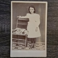 Antique Victorian Post Mortem Dog Cabinet Card Sad Girl Mourning Photo Macabre picture