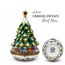 Limoges Peint Main France Christmas Tree Trinket Box Gift 4in Mint picture