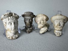 Lot (4) Antique White Clay Tavern Tobacco Pipe Carved Heads / Late 19th Century picture