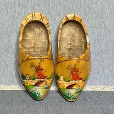 VTG Rustic Hand Painted Dutch Wooden Clogs Windmill Folk Art Wall Hanging Shoes picture