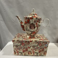 Victorian Trading Co Christmas Teapot Chintz Collage Vintage Style NIB With Box picture