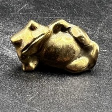 Solid Brass Fat Frog Figurine Whimsical Chubby Laying Down Relax Toad Taiwan Vtg picture