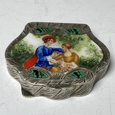 Beautiful Vintage Italian 800 Silver Enameled Box~Hand Painted (Please See Pics) picture