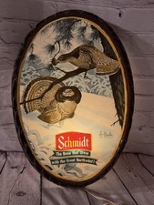 Vintage Schmidt Beer Lighted Sign Les Kouba Grouse Tree Stump Jacob Schmidt Brew picture