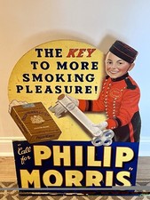 Vintage 1940s Philip Morris Cigarette Cardboard Sign Display Johnny 28