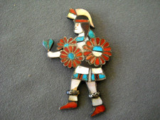 Old Native American Zuni Comanche Dancer MultiStone Inlay Sterlin Pendant Pin 3
