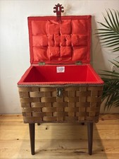 Vintage JCPenney Gingham Sewing Basket Stand Mid Century With Legs Japan Retro picture