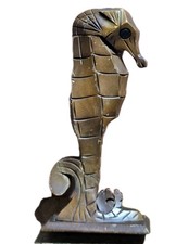 VTG Rustic Hand Carved Wood Seahorse Stash Box Marine Ocean Primitive READ picture