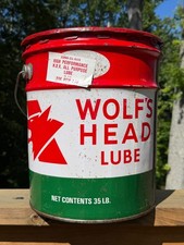 Vintage Wolf's Head 5 Five Gallon Metal Can Bucket Pail Empty picture