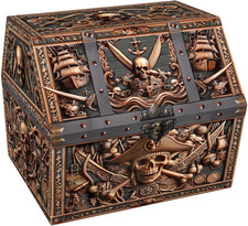 Pirate Skull Treasure Box - 9X9.3X8 Large Pirate Treasure Chest picture