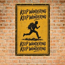Running Silhouette Adventure Slogan Icon Yellow Retro Metal Plaque picture