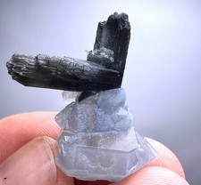 23 CT. Rare Full Terminated Indicolite Tourmaline Crystal On Blue Quartz - AFG picture