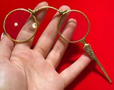 Victorian 1800 Golden Brass Folding Opera Magnifying Glasses Binoculars Filigree picture