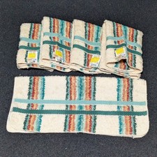Vtg Cannon Monticello Washcloth Lot (5) Striped Beige Green Teal Rust 80s Retro picture