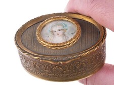 c1900 French Gilt jewelry box with hand painted portrait picture