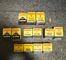 Sauer's Vintage Lot of 9 Spice Tins/Containers Cinnamon Thyme Poppy Mustard  picture