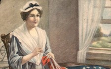 Betsy Ross sewing an American flag Historical Event c1910s Vintage Postcard picture
