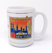 Vintage Pre-9/11 NYC Mug World Trade Center Twin Towers Big Apple Souvenir 12oz picture