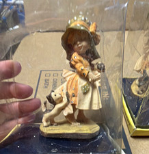 Girl with Dog Figurine Ornament, Beige Brown Green Polka Dot, Christmas, Boxed picture