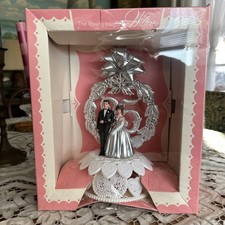 VTG 1960’s Boxed Wilton Silver 25th Wedding Anniversary Cake Topper Bride Groom picture