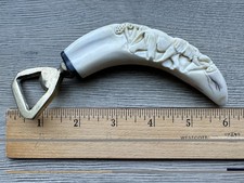 Vintage Warthog Tusk Brass Bottle Opener Elephant Engraving - See Pics picture