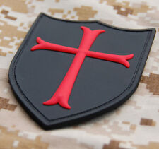 3D PVC Cross Crusader Shield Rubber Patch Tactical SEAL Black Red Hook Fastener  picture
