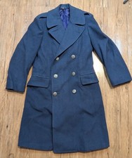 Vintage 1950s US Air Force Blue Navy Overcoat 50s Wool Trench Coat Sz 33 R B38 picture