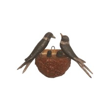 Antique Folk Art PA. German Hand Carved Birds In Nest Feeding Their Chick's picture