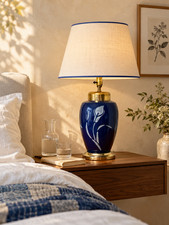 Vintage 1970s Maison Le Dauphin France Cobalt Blue & Silver Ceramic Lamp picture