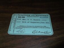 1935-1936 NORFOLK & WESTERN RAILROAD EMPLOYEE PASS #A12858 picture