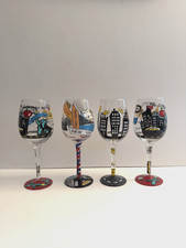Lolita Painted Wine Glass NY Landmarks,Times Square, Broadway, Central Park X4 picture